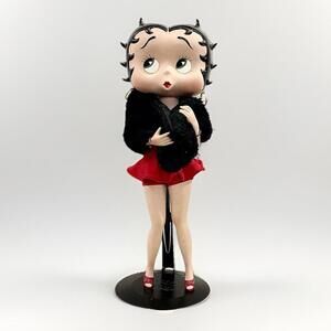 Vintage Betty Boop In Red w/ Black Fur Stole 15" Tall Marked